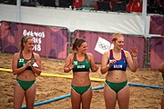 Deutsch: Beachhandball bei den Olympischen Jugendspielen 2018; Tag 6, 12. Oktober 2018; Mädchen, Hauptrundenspiel – Ungarn-Niederlande 2:1 English: Beach handball at the 2018 Summer Youth Olympics at 12 October 2018 – Girls Main Round – Hungary-Netherlands 2:1