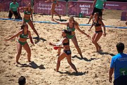 Deutsch: Beachhandball bei den Olympischen Jugendspielen 2018; Tag 4, 10. Oktober 2018; Mädchen, Vorrunde, Gruppe A - Ungarn-Chinese Taipei (Taiwan) 2:0 English: Beach handball at the 2018 Summer Youth Olympics at 10 October 2018 – Girls Preliminary Round Group A‎ – Hungary-Chinese Taipei 2:0