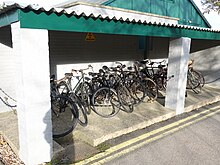 A bicycle shed Bike shed at Bletchley Park.jpg