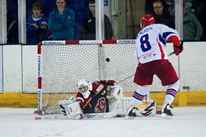 Blaz Emersic scoring a penalty shot goal for Jets' EPIHL Play-Off Champions title in 2009-10 Blaz Emersic 2010.jpg