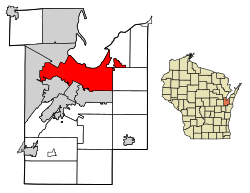 Brown County Wisconsin Incorporated and Unincorporated areas Green Bay Highlighted.svg