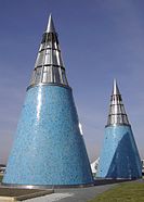 Modern conical roofs on the Bundeskunsthalle in Bonn, Germany