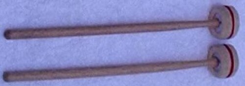 Cartwheel mallets with wooden shafts and heads of felt held between steel washers