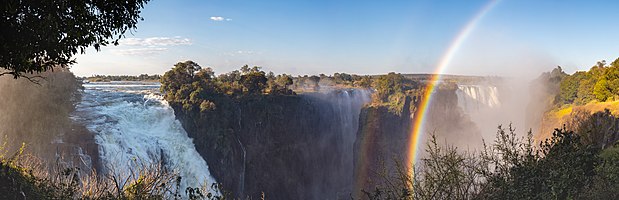 View of the Victoria Falls of the Zambezi River, border between Zambia and Zimbabwe.