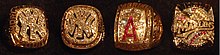 World Series rings on exhibit at the National Baseball Hall of Fame and Museum. The rings feature diamonds and other kinds of precious stones on it. Champ Ring.jpg