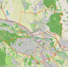 Mapa konturowa Czerniowca, blisko centrum na dole znajduje się punkt z opisem „Sobór Zstąpienia Ducha Świętego”