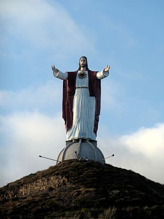 <i>Christ of the Sacred Heart</i> Statue in El Morro, Baja California, Mexico