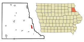 Clayton County Iowa Incorporated and Unincorporated areas Guttenberg Highlighted.svg