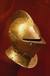 Close helmet Helmet that fully encloses the head, with a pivoting visor and integral bevor, is use from the Middle Ages to the Early Modern period