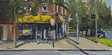 Painting of the southwest corner of Harford Road and Northern Parkway Corner of Harford Rd and Northern Pkwy on a Sunday Morning.jpg