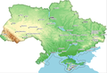 Українська: Річки Кримського півострова, Україна. English: Crimean rivers basins border on relief map of Ukraine.