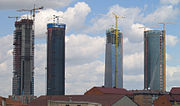 Skyline del nuevo complejo Cuatro Torres Business Area en construcción, ubicado en el norte del Paseo de la Castellana.