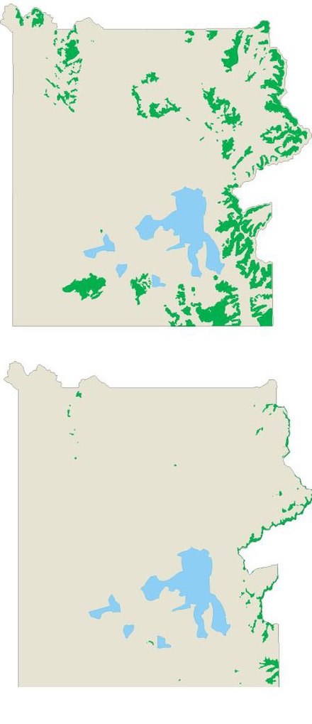 Current (top) and projected (bottom) distribution of whitebark pine (Pinus albicaulis) in Yellowstone National Park.