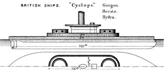 Right elevation plan from Brassey's Naval Annual 1888-1889 Cyclops class monitor diagrams Brasseys 1888.jpg