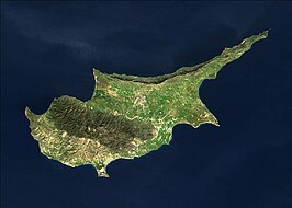 Een satellietbeeld van Cyprus.