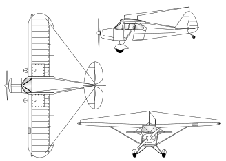 3-view line drawing of the Piper PA-20 Pacer