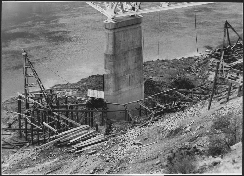 File:Driving wood piling for working platform in enlarging highway bridge pier 2 - NARA - 294167.tif