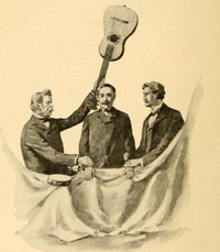 A sketch revealing the seance trick that Horatio (left) would use. Eddy Brothers seance trick.png