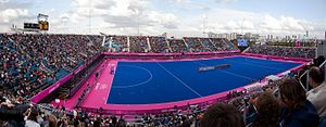 The stadium before the USA vs New Zealand game Field hockey at the 2012 Summer Olympics.jpg