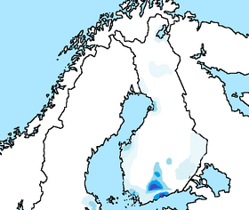 Kaart van Finse Romani (in blauw) in Finland en Zweden.