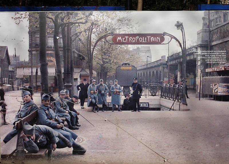 File:France Paris Metro Auteuil Boulevard Excelmans 1920 autochrome Poster.JPG