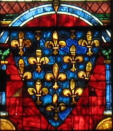 Erb Kapetovců na vitráži v Chartres