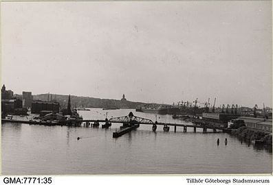 Hisingsbron sedd från Göta Älvbron i augusti 1939