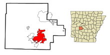 Garland County Arkansas Incorporated and Unincorporated areas Hot Springs Highlighted.svg