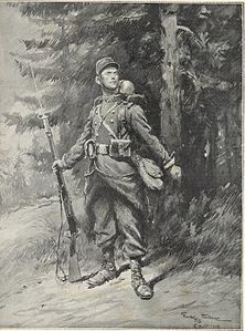 Dessin d'août 1914 : « on ne passe pas ! » paru dans L'Illustration.