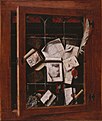 Gybrechts, Cornelis Norbertus - A trompe l'oeil of an open glazed cupboard door, with numerous papers and objects - 1666.jpg