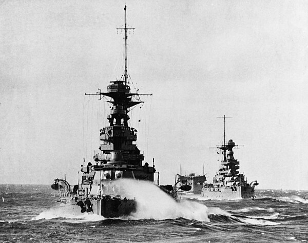 Barham leading Malaya and the aircraft carrier Argus in the late-1920s