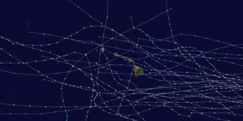 Tracks of all the tropical cyclones to affect Hawai`i until 2006 Hawaii hurricane tracks.png