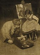 Walther and Lottie at the easel, 1909
