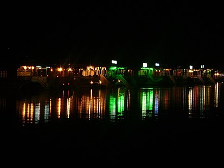 Houseboats in Dal Lake at night