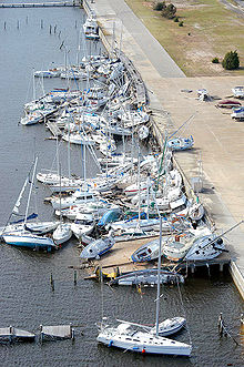 Hurricane Ivan sank and stacked numerous boats at Bayou Grande Marina at NAS Pensacola. Hurricane Ivan2.jpg