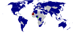 Карта на страните членки на МХО (в синьо).   Членки.  Одобрени, чакат прием.  Кандидати.