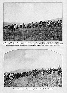 Charles Crewe meets with Brigade Nord, 23 April 1916. Inspection Belgian troops in Kambezi.jpg