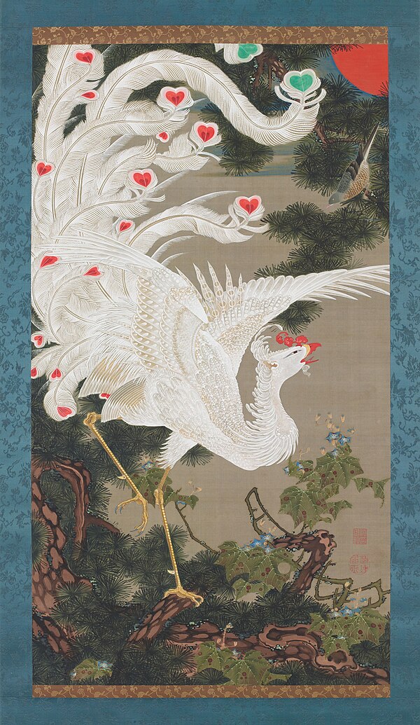 Old Pine Tree and White Phoenix by Itō Jakuchū. Part of the series Dōshoku sai-e.