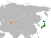 Location map for Japan and Kyrgyzstan.