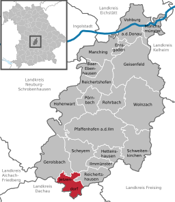 Läget för Jetzendorf i Landkreis Pfaffenhofen an der Ilm