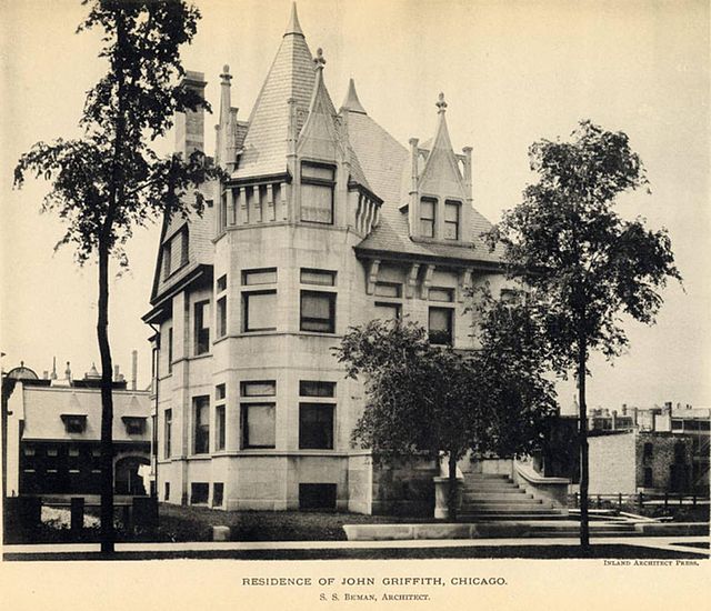 The home of Chicago contractor John W. Griffiths as it appeared in The Inland Architect and News Record in February 1893. The house was purchased in 1