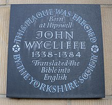 Gedenkplakette für John Wyclif in Richmond, Yorkshire
