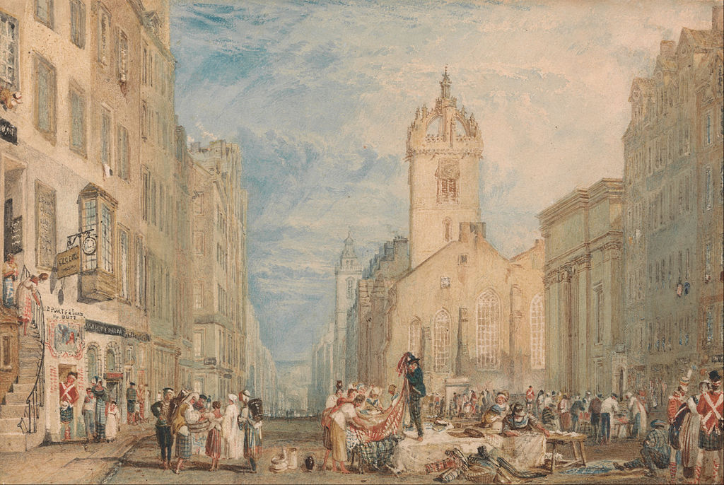 Cathédrale d'Edimbourg sur High Street vers 1820. Tableau de J. M. W. Turner