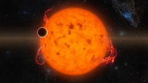 Artist's impression of K2-33b transiting its extremely young parent star. K2-33b.jpg