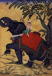 Mughal Emperor Akbar training an elephant Kaiser Akbar bandigt einen Elefanten.jpg