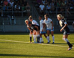 Kyle scores a penalty kick against the Chicago Red Stars on July 25, 2013 at Starfire Stadium in Tukwila, Washington. Kaylyn Kyle, Seattle Reign FC.jpg