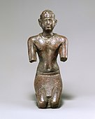 Ancient Egyptian statuette of a Kushite pharaoh; 713–664 BCE; bronze, precious-metal leaf; height: 7.6 cm, width: 3.2 cm, depth: 3.6 cm; Metropolitan Museum of Art
