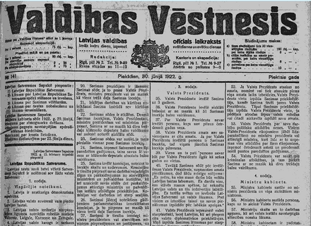 Latvijas Republikas Satversmes publikācija 1922. gada 30. jūnija “Valdības Vēstnesī”.png