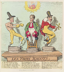 Richard Hellgate Barry and his brothers Augustus Newgate Barry and Henry Cripplegate Barry in a 1791 caricature by James Gillray. The Prince of Wales is portrayed in the background.