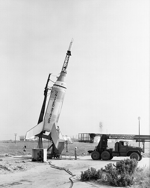 The Little Joe 1 launch vehicle with Mercury capsule, August 1959.